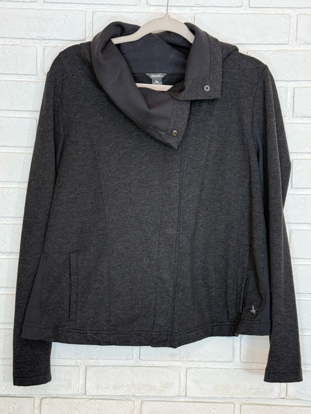 Eddie Bauer Dark Charcoal Asymmetric Snap Collar Jacket GUC XL